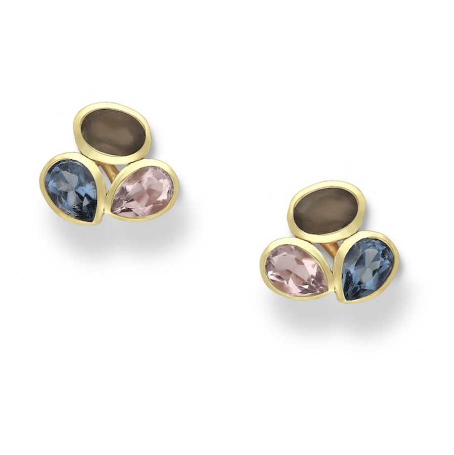 Accessories Penningtons | 18K Goldtone Plated Sterling Silver Pink, Blue & Brown Gemstone Cz Teardrop Clustered Stud Earrings- Ag Sterling - Penningtons