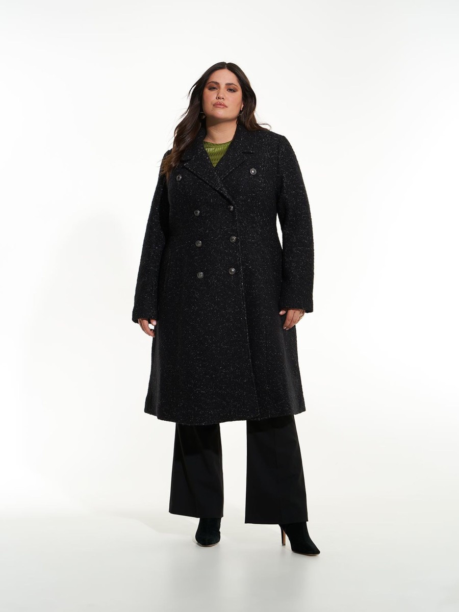 Clothing Penningtons | Long Black & White Military Wool Coat - Addition Elle