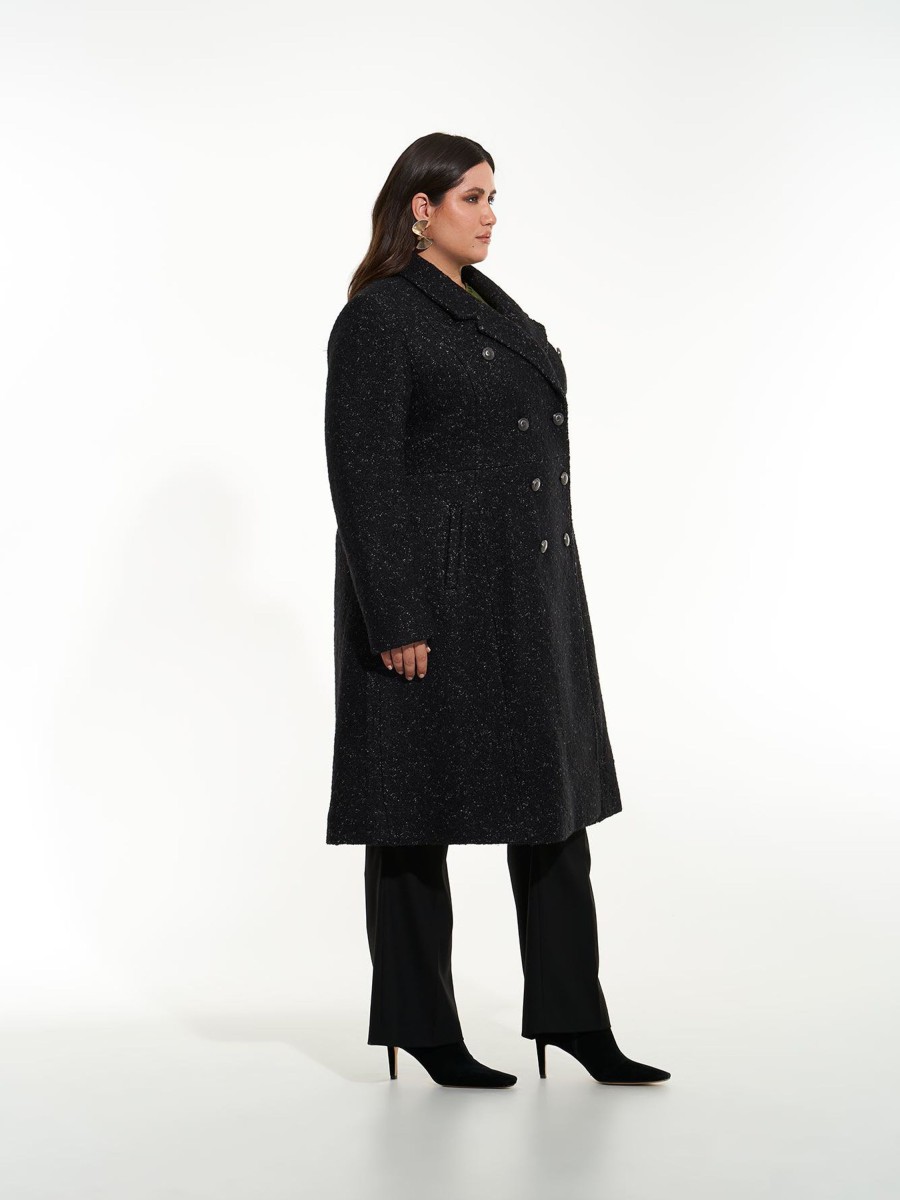 Clothing Penningtons | Long Black & White Military Wool Coat - Addition Elle