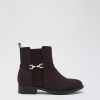 Shoes Penningtons | Extra Wide Width, Purple Faux Suede Bootie With Golden Buckle