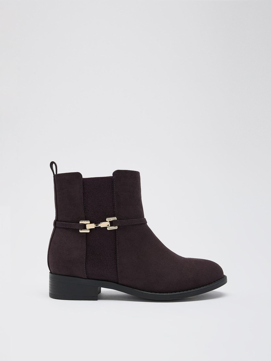 Shoes Penningtons | Extra Wide Width, Purple Faux Suede Bootie With Golden Buckle