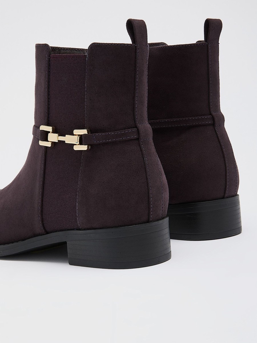 Shoes Penningtons | Extra Wide Width, Purple Faux Suede Bootie With Golden Buckle