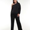 Clothing Penningtons | Black Off-Shoulder Satin Blouse With Rhinestones Strap - Addition Elle