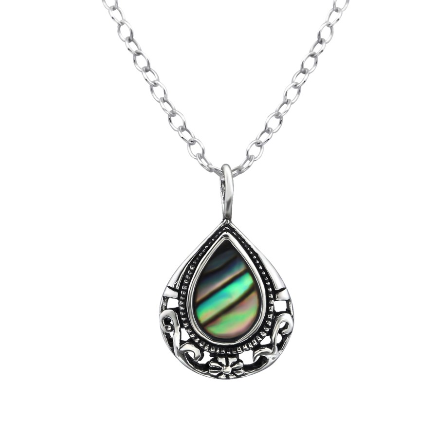 Accessories Penningtons | Sterling Silver Paua Shell And Filigree Pear Pendant Necklace - Ag Sterling - Penningtons