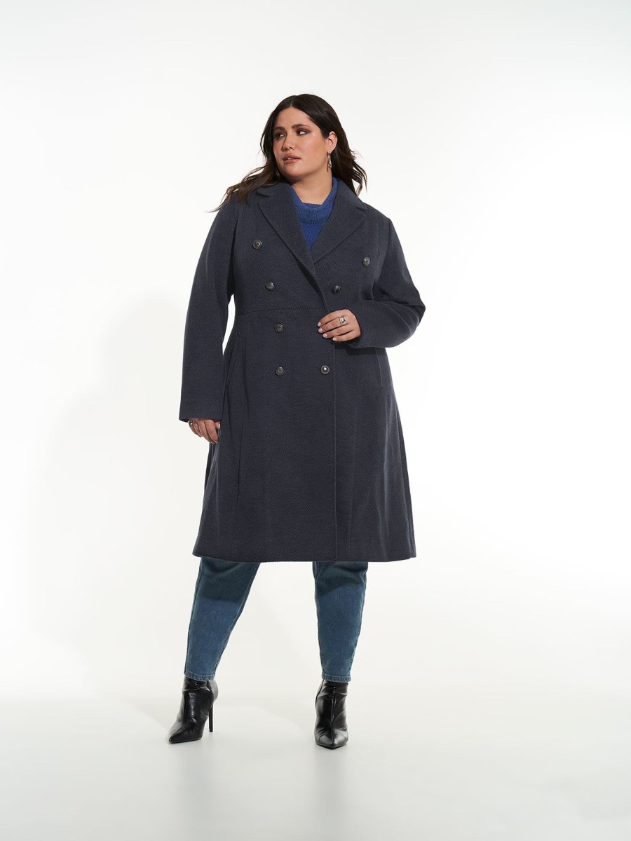 Clothing Penningtons | Long Herringbone Military Coat - Addition Elle