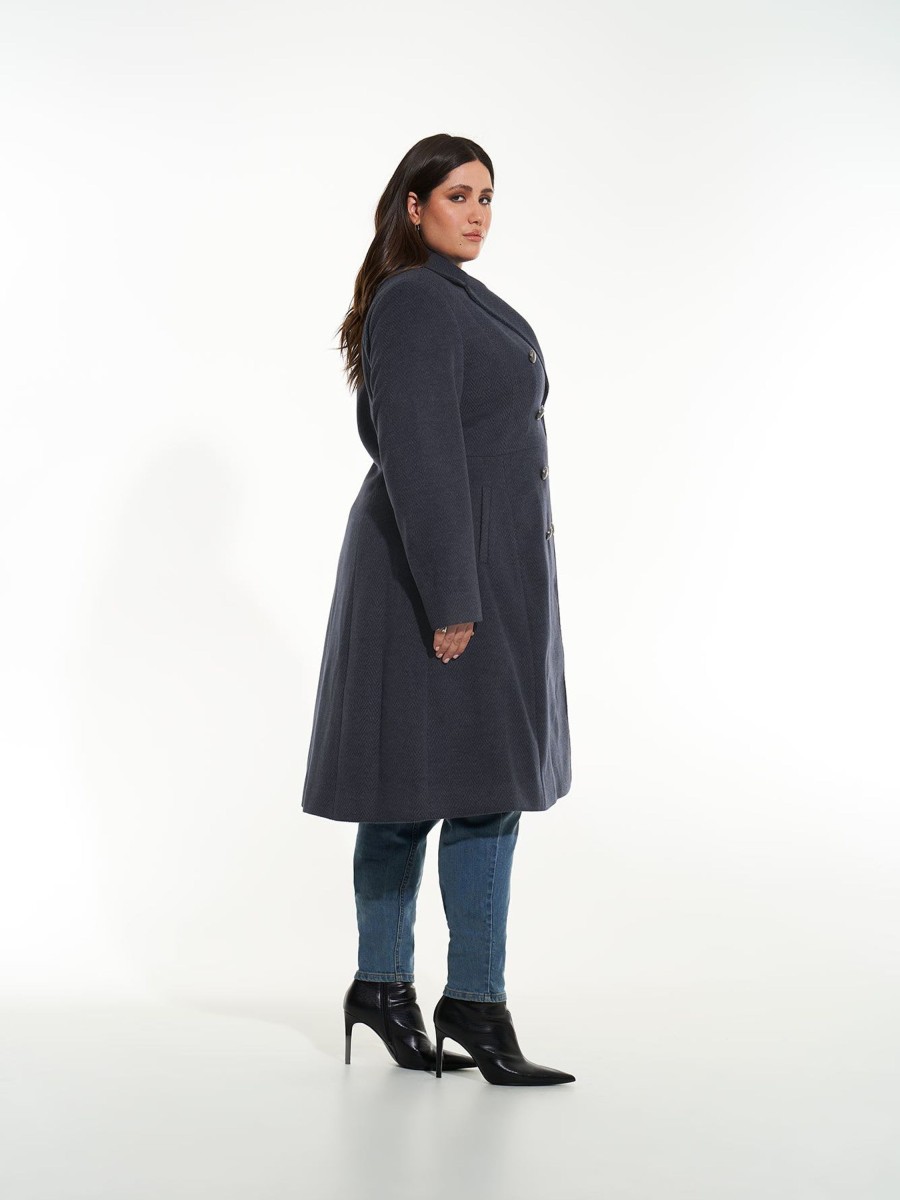 Clothing Penningtons | Long Herringbone Military Coat - Addition Elle