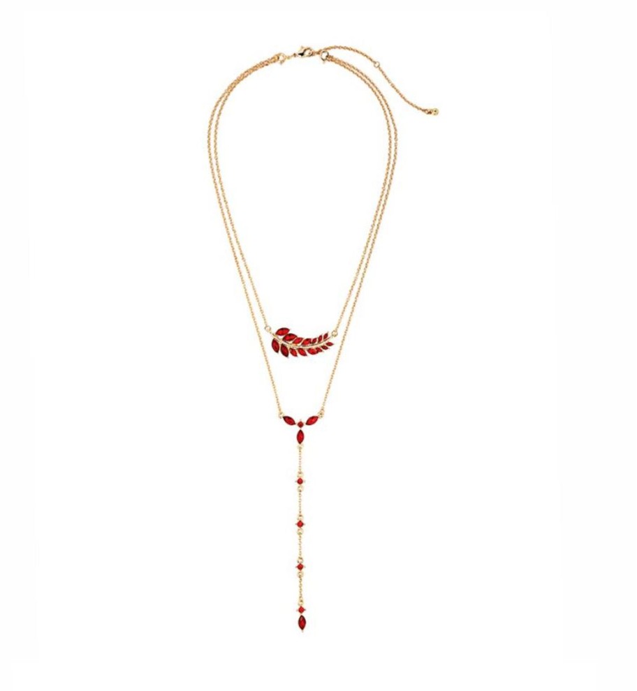 Accessories Penningtons | Goldtone & Red Leaf Layered Necklace - Don'T Ask - Penningtons