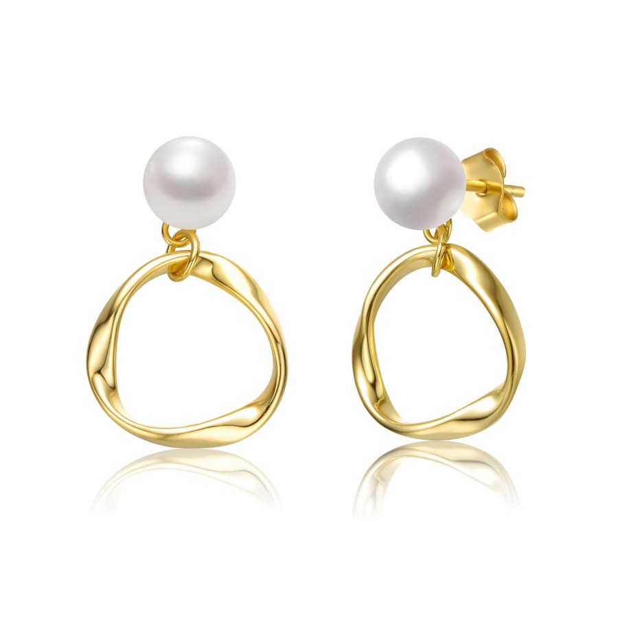 Accessories Penningtons | Sterling Silver 14K Yellow Gold Plated With White Pearl Twisted Eternity Circle Halo Double Drop Dangle Earrings - Penningtons