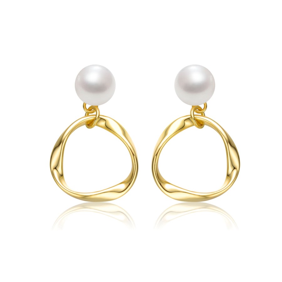 Accessories Penningtons | Sterling Silver 14K Yellow Gold Plated With White Pearl Twisted Eternity Circle Halo Double Drop Dangle Earrings - Penningtons