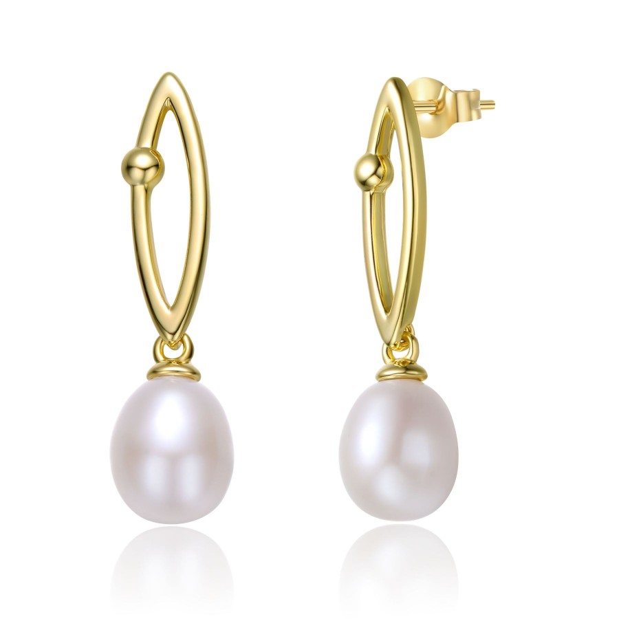 Accessories Penningtons | Sterling Silver 14K Yellow Gold Plated With Pearl & Cubic Zirconia Oblong Marquise Drop Earrings - Penningtons