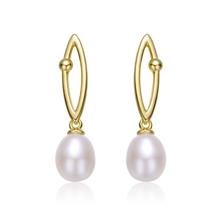 Accessories Penningtons | Sterling Silver 14K Yellow Gold Plated With Pearl & Cubic Zirconia Oblong Marquise Drop Earrings - Penningtons