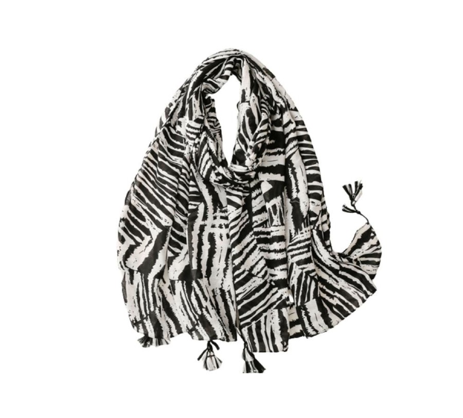 Accessories Penningtons | Black And White Zebra Scarf With Tassels - Don'T Ask - Penningtons