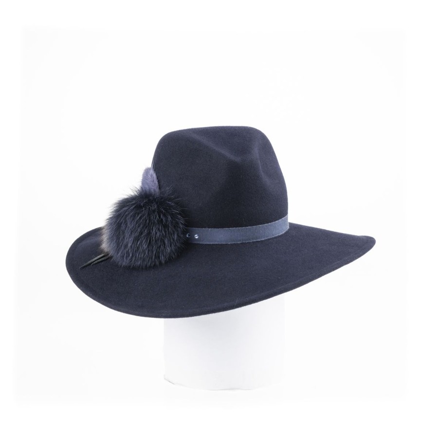 Accessories Penningtons | Canadian Hat 1918 - Faery - Large Fur Felt Fedora Hat- Fur Trim- Swarovski - Penningtons