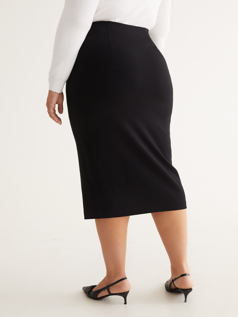 Clothing Penningtons | Black Essential Ponte De Roma Midi Pencil Skirt