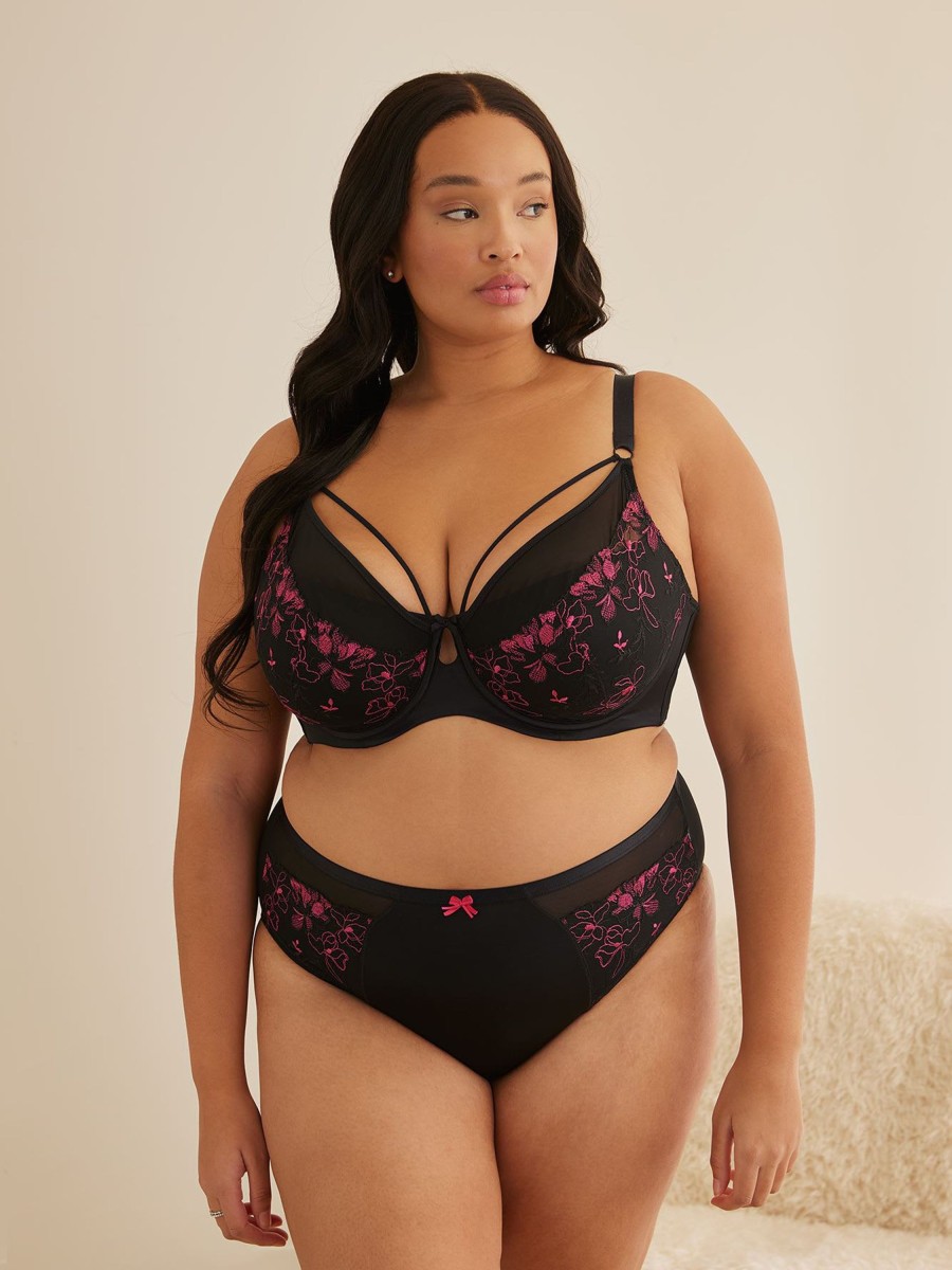 Lingerie Penningtons | Underwire Microfibre Balconette Bra With Floral Embroidery - D Esse Collection