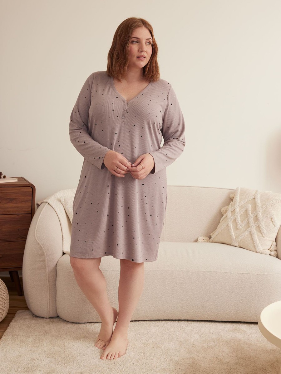 Lingerie Penningtons | Petite, Waffle Knit Henley Sleepshirt - Ti Voglio