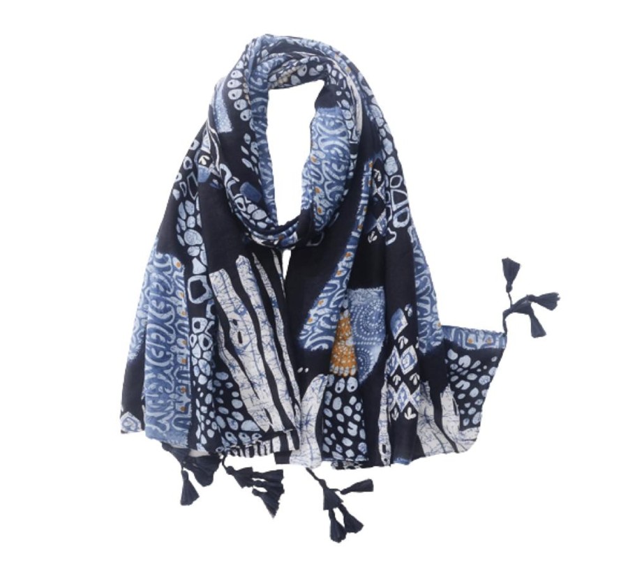 Accessories Penningtons | Navy And Blue Pattern Scarf - Don'T Ask - Penningtons