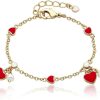 Accessories Penningtons | Rg 14K Yellow Gold Plated With Red Enamel Heart & Pearl Dangle Charm Bracelet - Penningtons