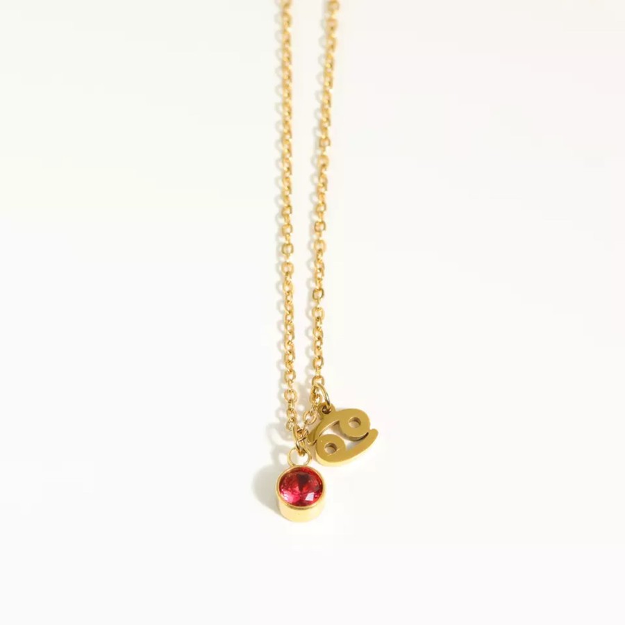 Accessories Penningtons | Goldtone Zodiac And Birthstone Necklace In Stainless Steel - Cancer - Eva Sky2 - Penningtons