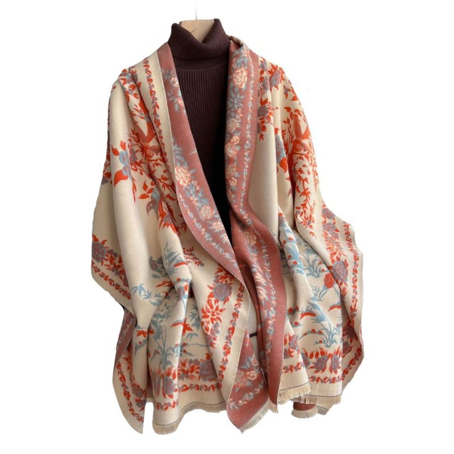 Accessories Penningtons | Beige, Rust & Dusty Blue Delicate Floral Scarf - Don'T Ask - Penningtons