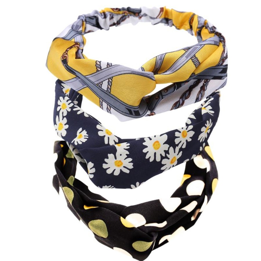 Accessories Penningtons | Set Of 3 - Yellow & Grey Patterned Twisted Headband - Don'T Ask - Penningtons