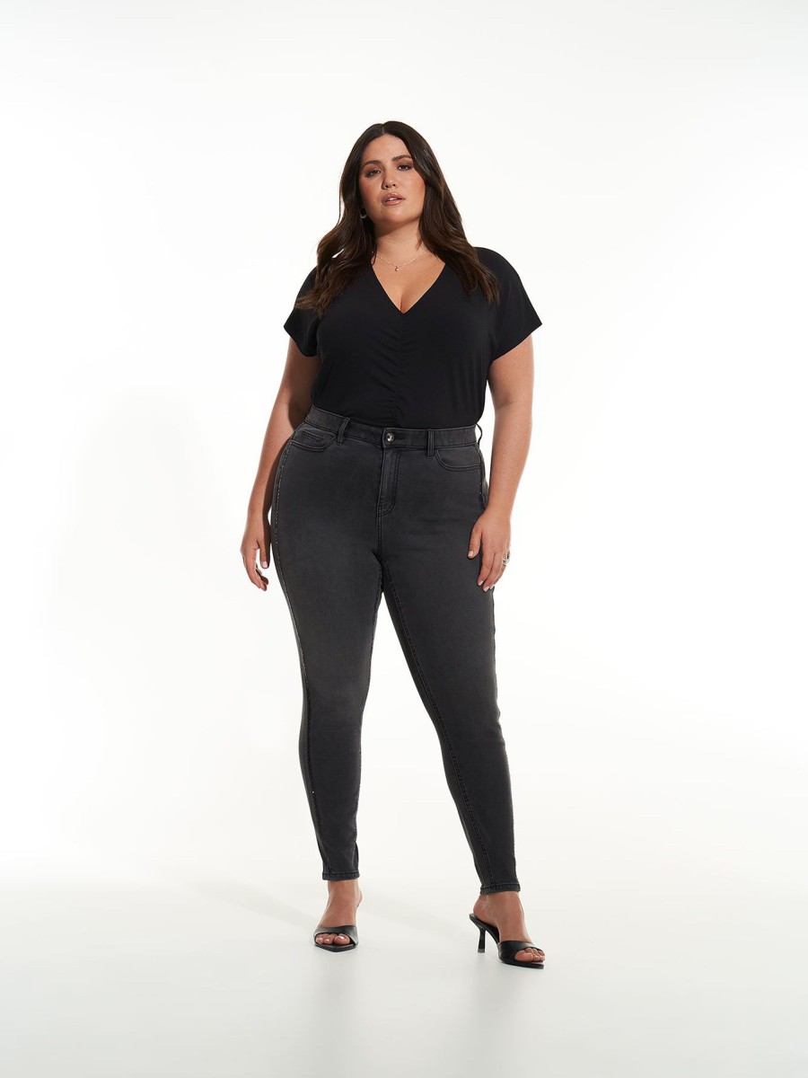 Addition Elle Penningtons Bottoms | Responsible, Black Curvy-Fit Jeggings With Rhinestone Side Seam - Addition Elle