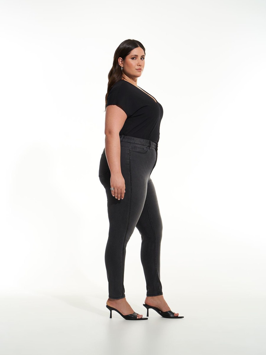 Addition Elle Penningtons Bottoms | Responsible, Black Curvy-Fit Jeggings With Rhinestone Side Seam - Addition Elle