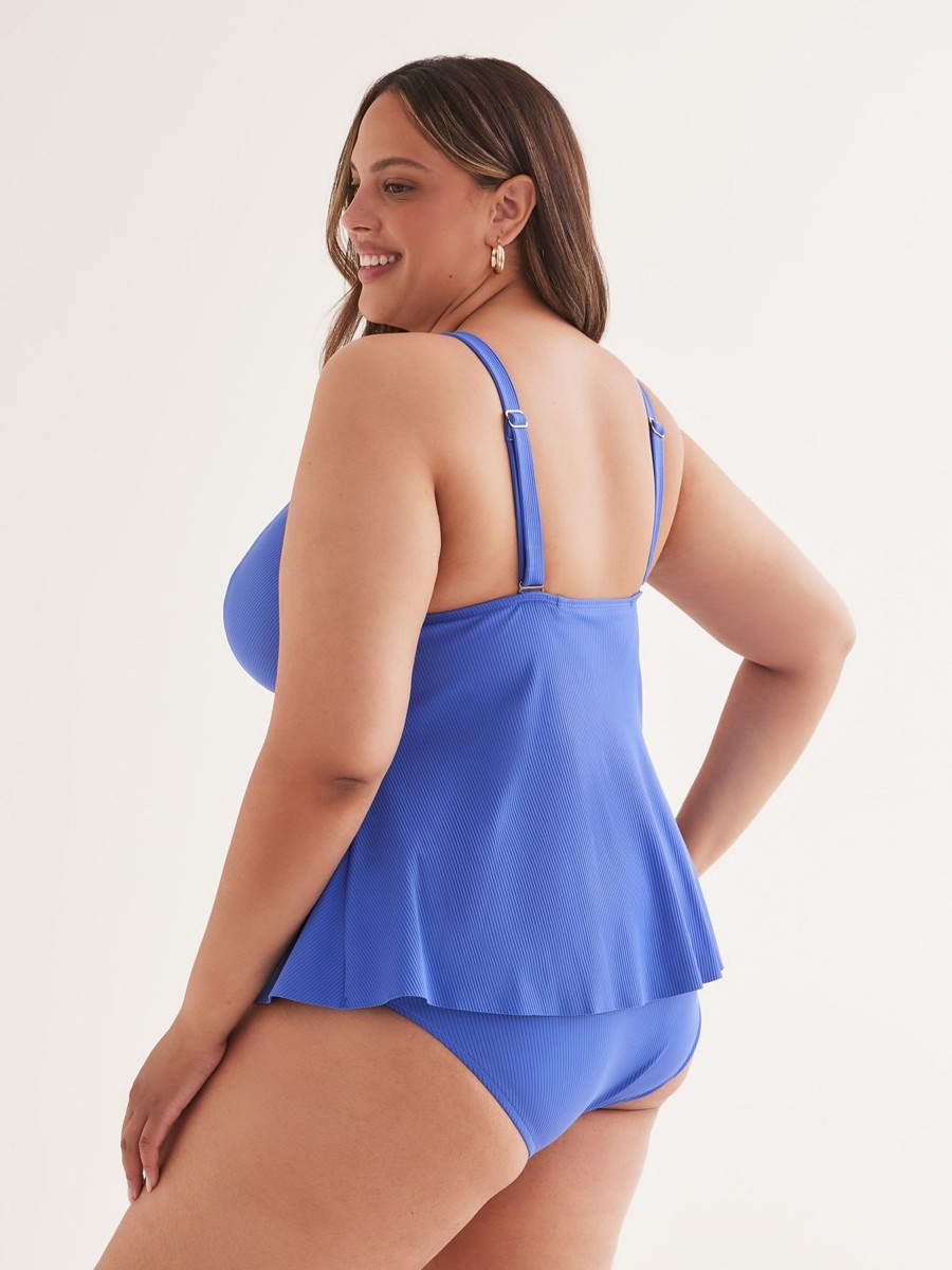 Clothing Penningtons | Blue Ribbed Plunge Tankini Top