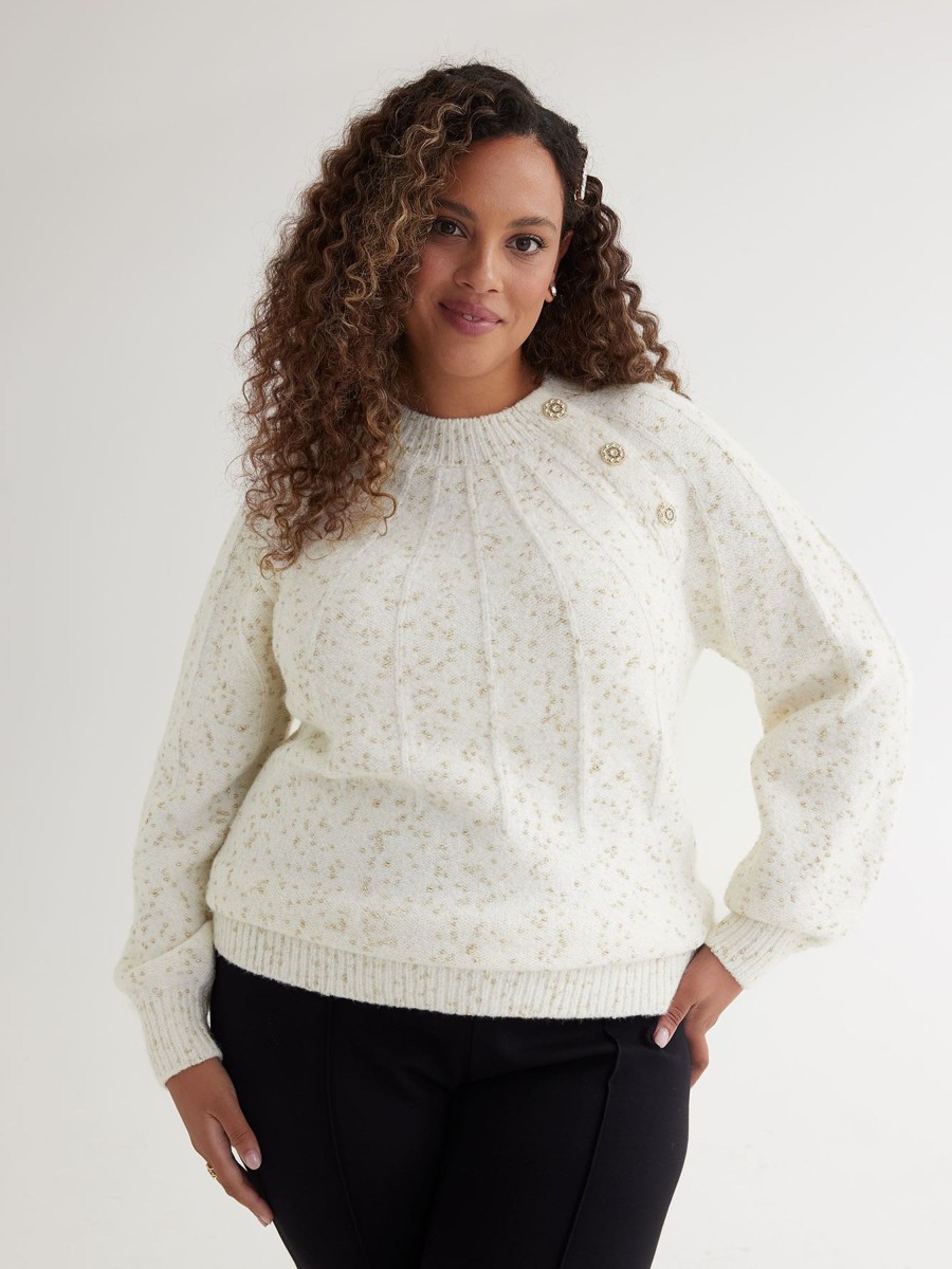 Clothing Penningtons | Textured Sweater With Buttoned Neckline