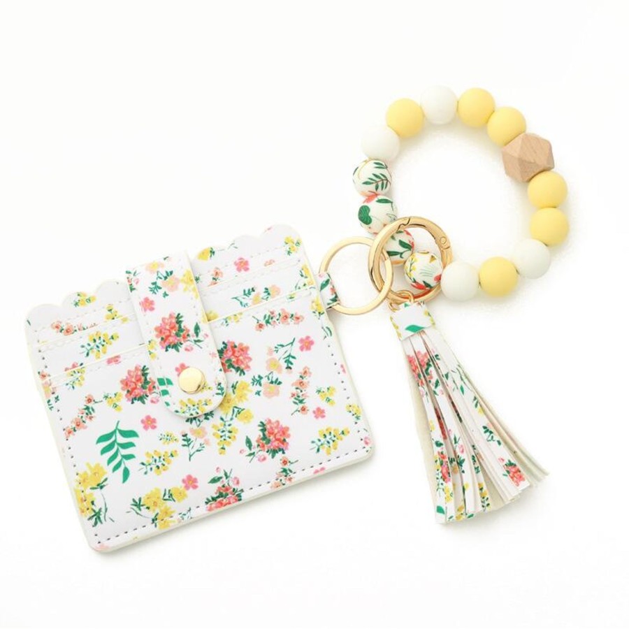 Accessories Penningtons | Yellow & Pink Floral Card Holder & Beaded Stretch Bracelet Key Chain - Don'T Ask - Penningtons