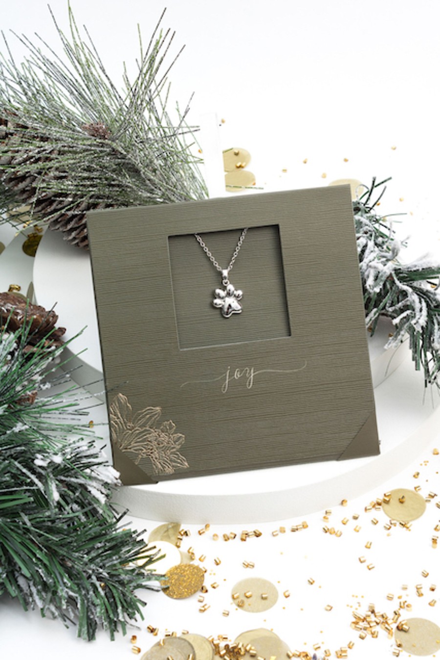 Accessories Penningtons | Holiday Gift Evenlope With Clear Crystal Dainty Paw Print Pendant Necklace - Callura - Penningtons