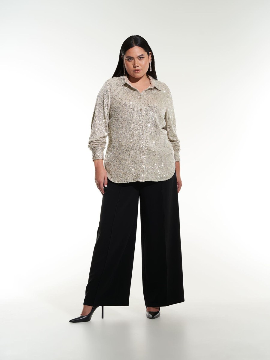 Addition Elle Penningtons Tops | Long Buttoned-Down Sequins Shirt - Addition Elle