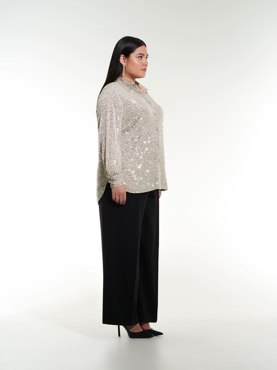 Addition Elle Penningtons Tops | Long Buttoned-Down Sequins Shirt - Addition Elle