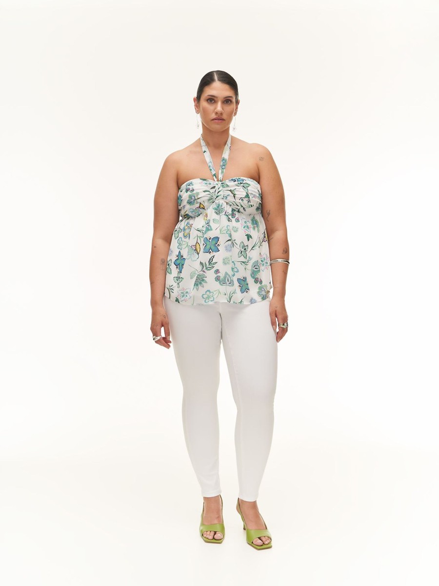 Addition Elle Penningtons Tops | Responsible, Floral Sleeveless Bustier Blouse With Neck Tie - Addition Elle