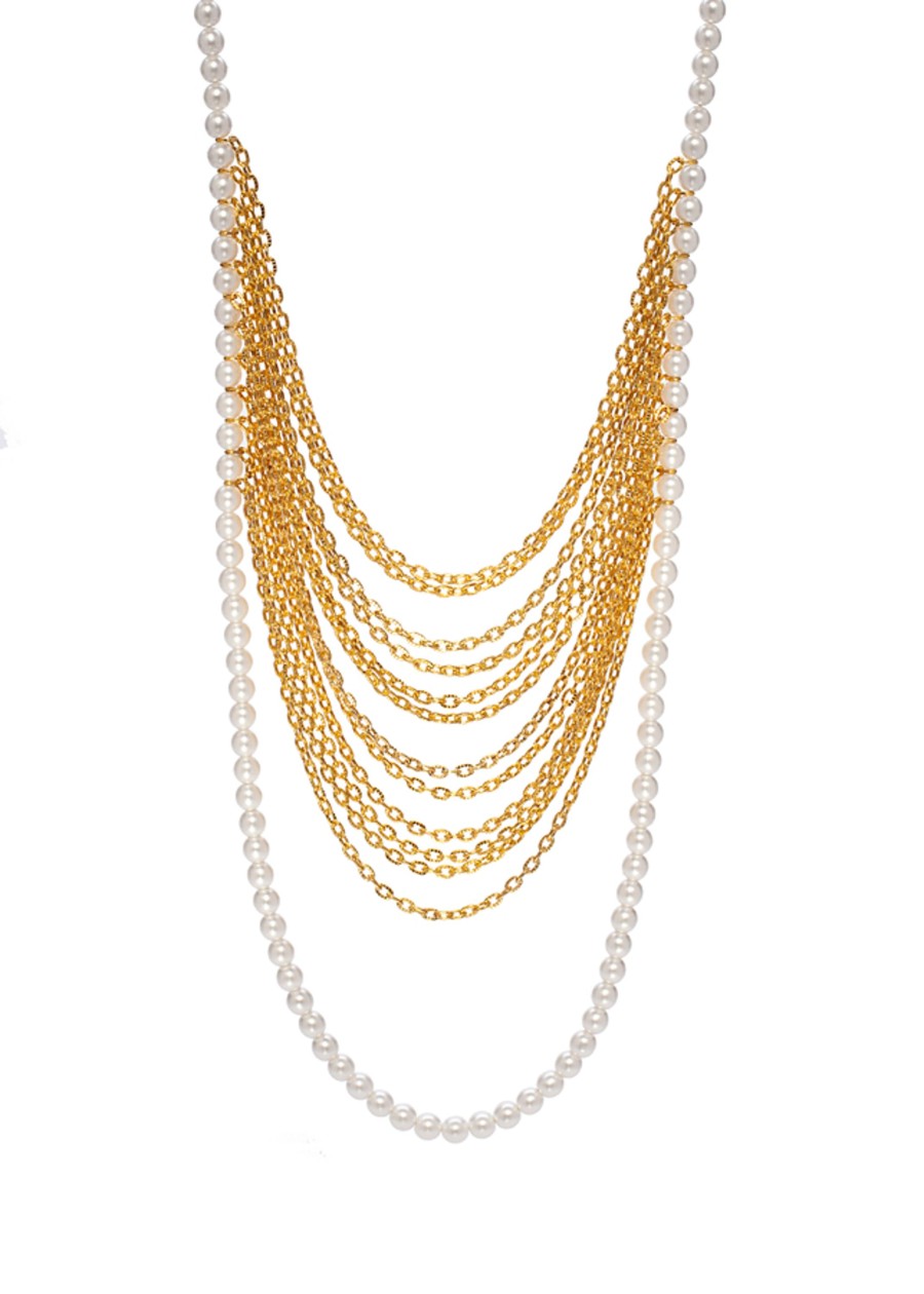 Accessories Penningtons | Goldtone & Imitation Pearl Multi-Chain Layered Necklace - Don'T Ask - Penningtons