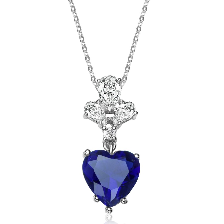 Accessories Penningtons | Genevive Sterling Silver Blue Cubic Zirconia Heart Pendant Necklace - Penningtons