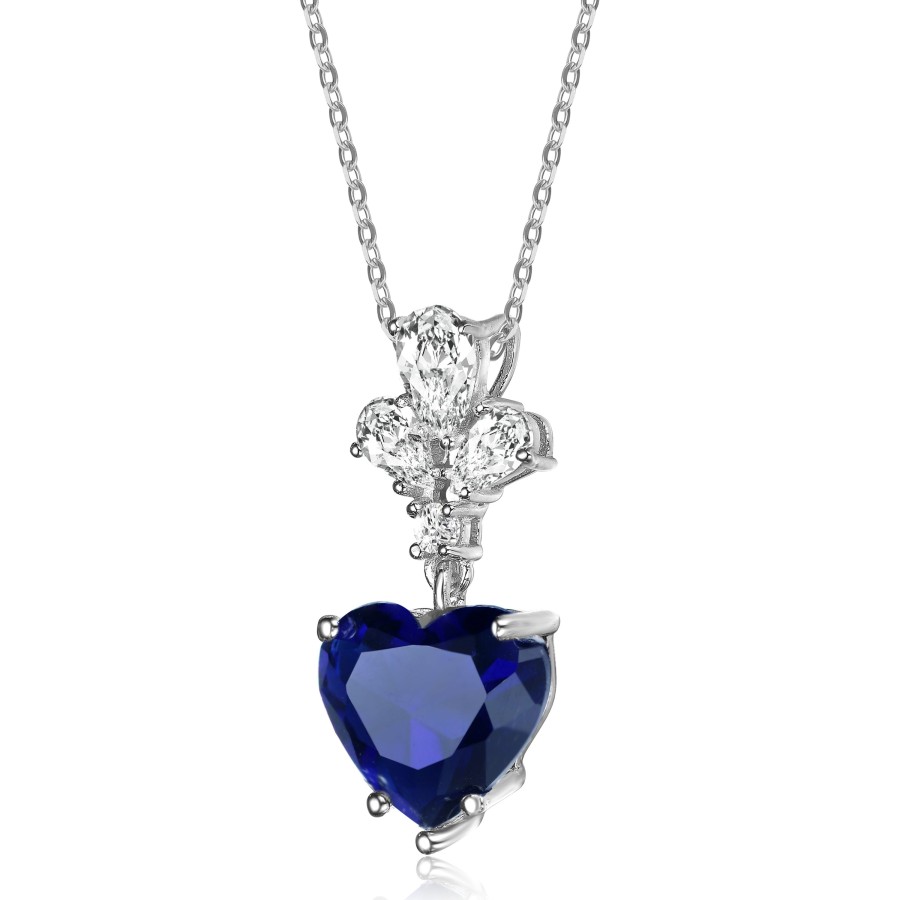 Accessories Penningtons | Genevive Sterling Silver Blue Cubic Zirconia Heart Pendant Necklace - Penningtons