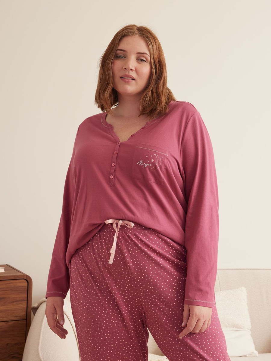 Lingerie Penningtons | Long-Sleeve Round Henley Neck Pyjama Top - Ti Voglio