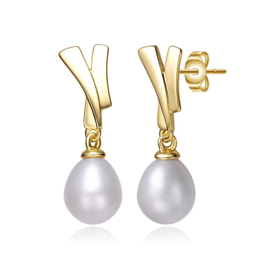 Accessories Penningtons | Sterling Silver 14K Yellow Gold Plated With White Pearl Xoxo Hugs & Kisses Dangle Drop Earrings - Penningtons