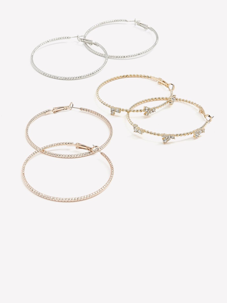 Accessories Penningtons | Large Thin Textured Hoop Earrings, Set Of 3