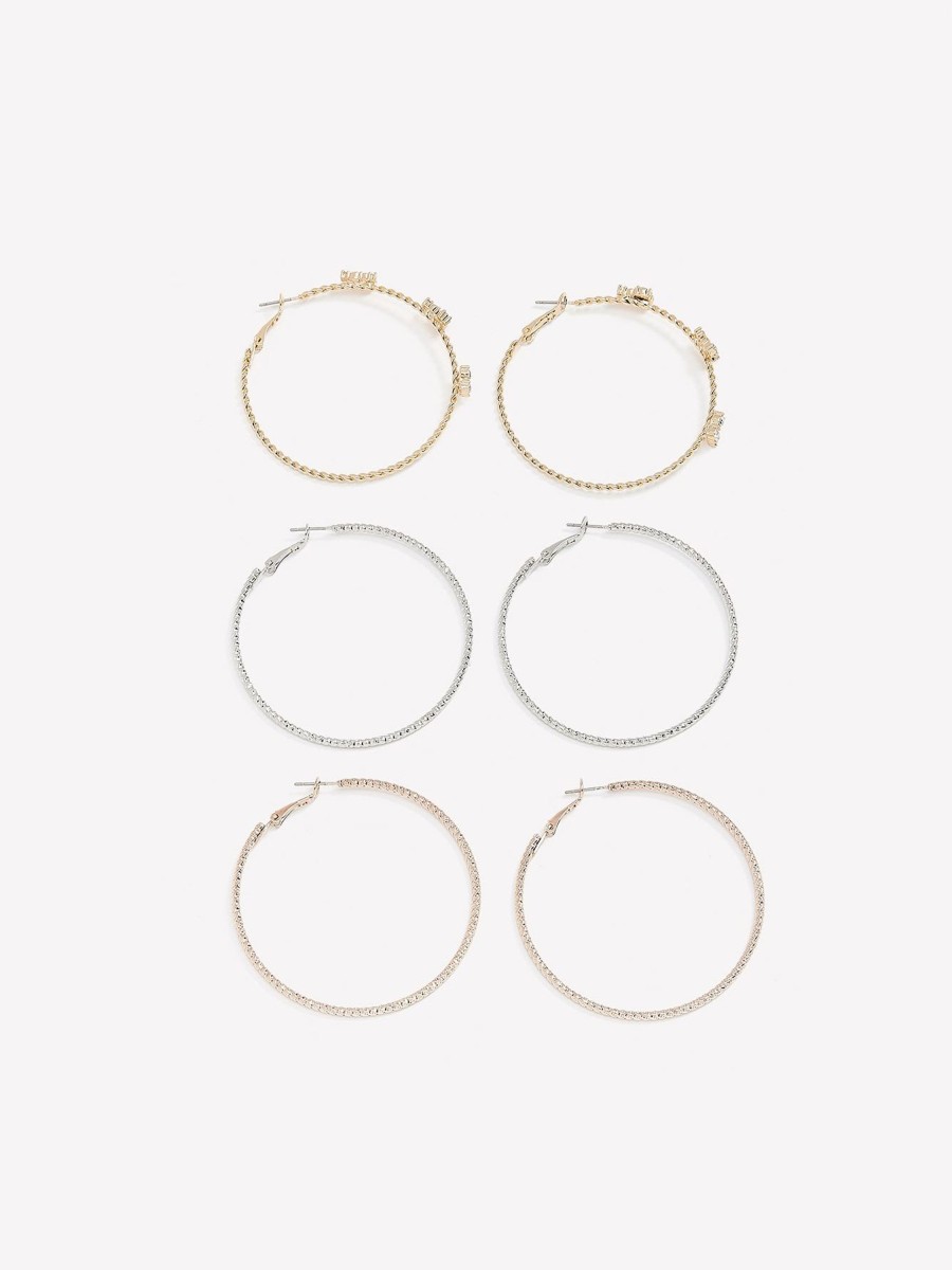 Accessories Penningtons | Large Thin Textured Hoop Earrings, Set Of 3