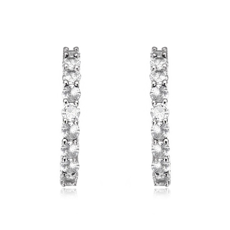 Accessories Penningtons | White Gold Plating With Clear Cubic Zirconia Inside Out Hoop Earrings - Penningtons