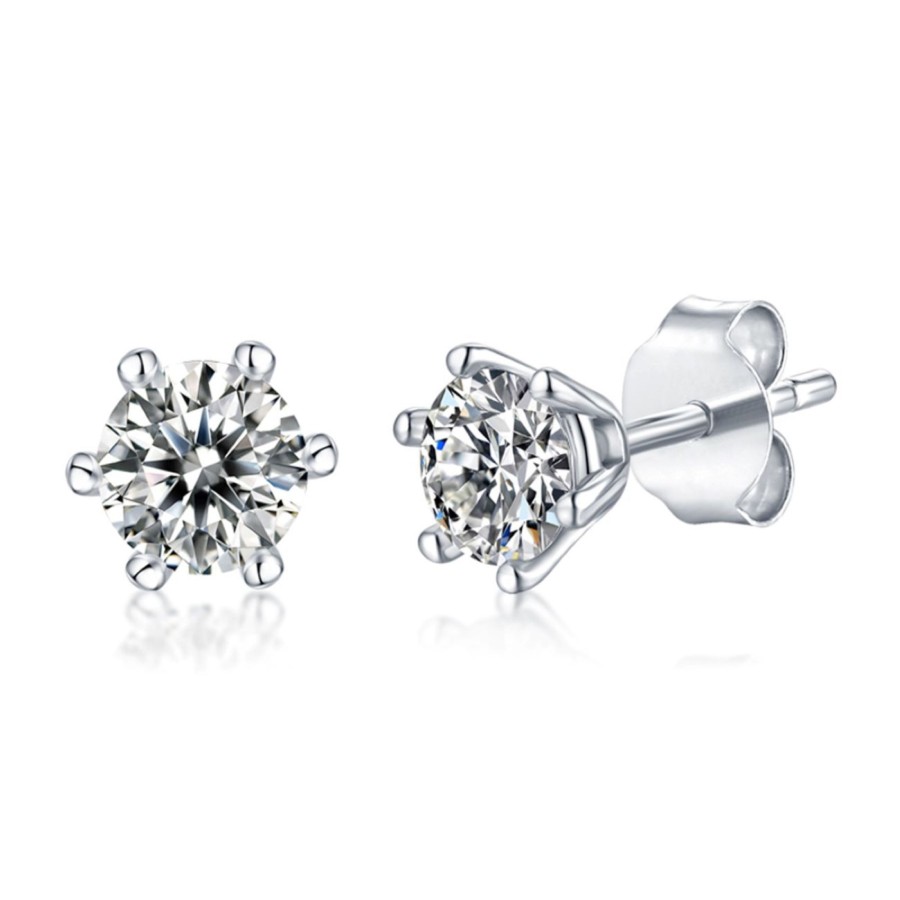 Accessories Penningtons | Sv Sterling Silver With 1Ctw Lab Created Moissanite Round Solitaire Stud Earrings - Penningtons