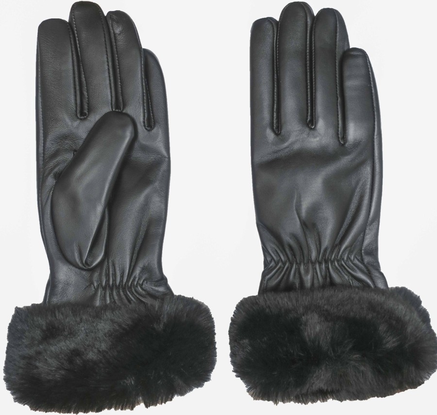 Accessories Penningtons | Cr Ladies - Leather Glove With Faux Fur Cuff - Penningtons