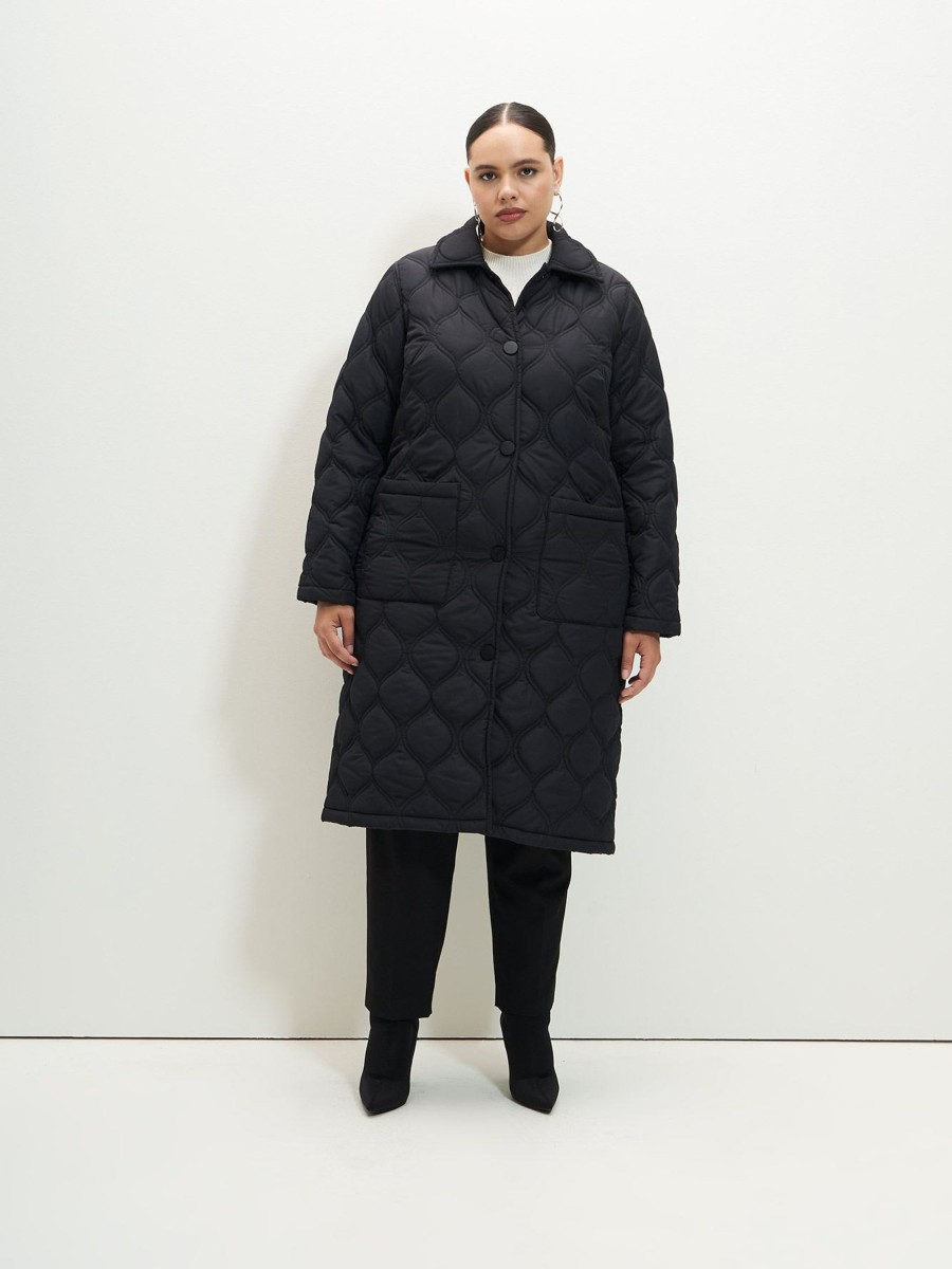 Clothing Penningtons | Responsible, Long Black Quilted Jacket - Addition Elle