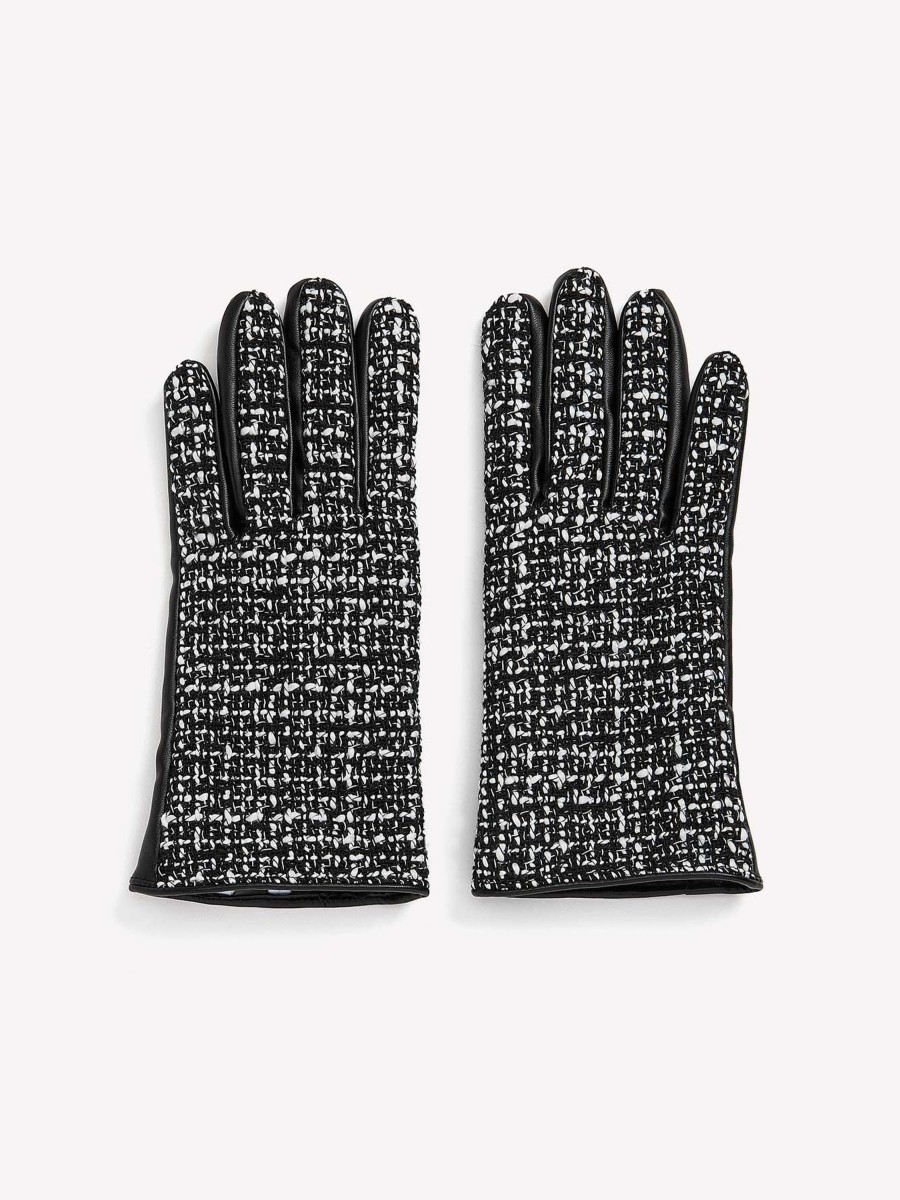 Accessories Penningtons | Tweed Gloves With Faux Leather Palm