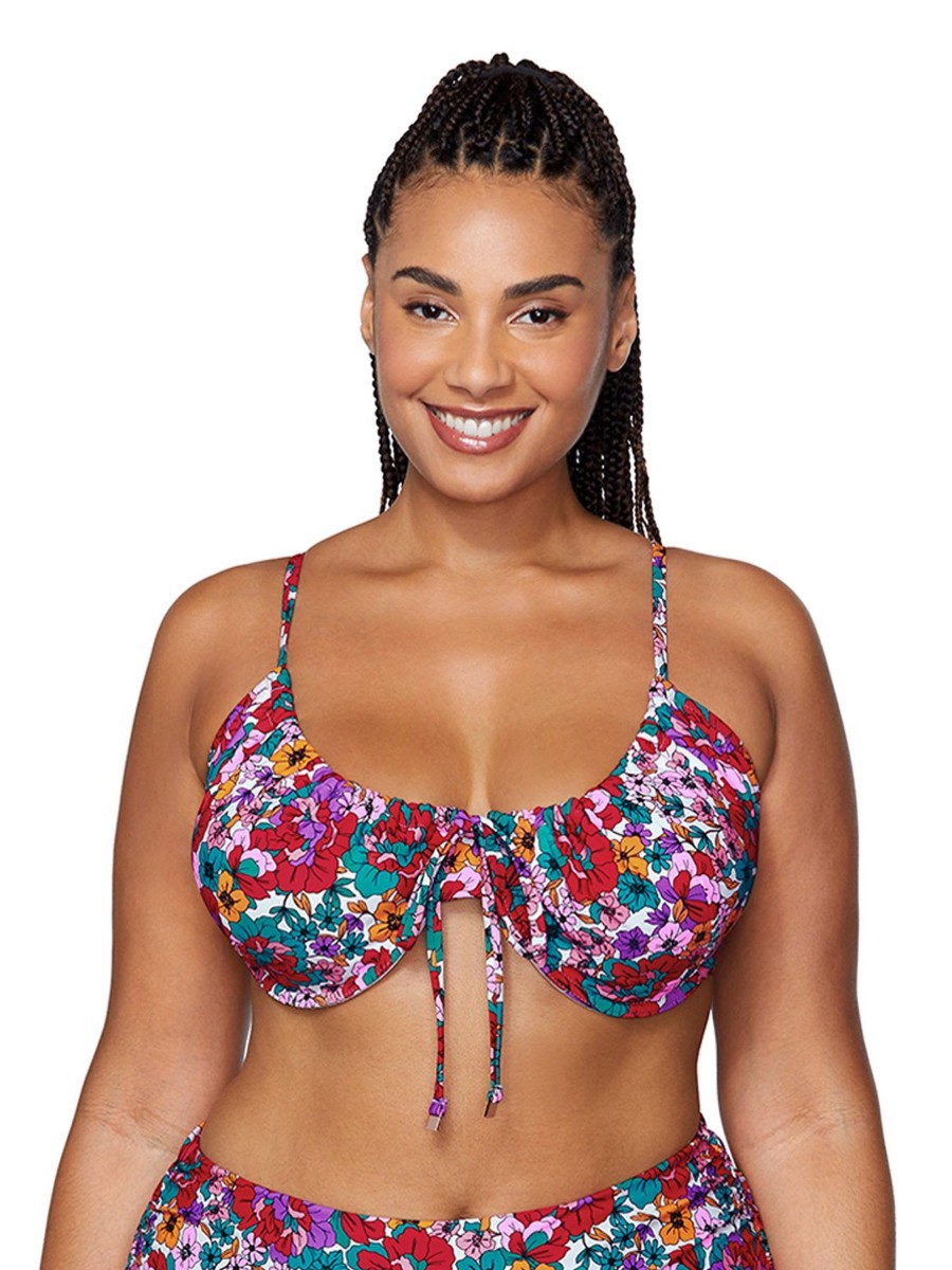 Clothing Penningtons | Floral-Print Collina Bra Swim Top - Raisins Curve