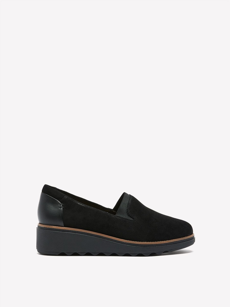 Shoes Penningtons | Wide Width, Sharon Dolly Black Slip-On Shoes - Clarks