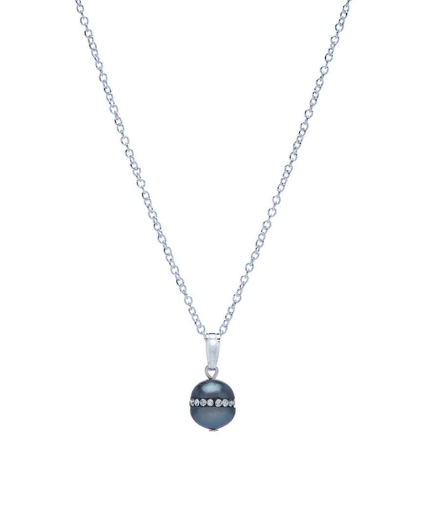 Accessories Penningtons | Sterling Silver & Black Freshwater Pearl With Cz Dainty Pendant Necklace - Signature Pearls - Penningtons