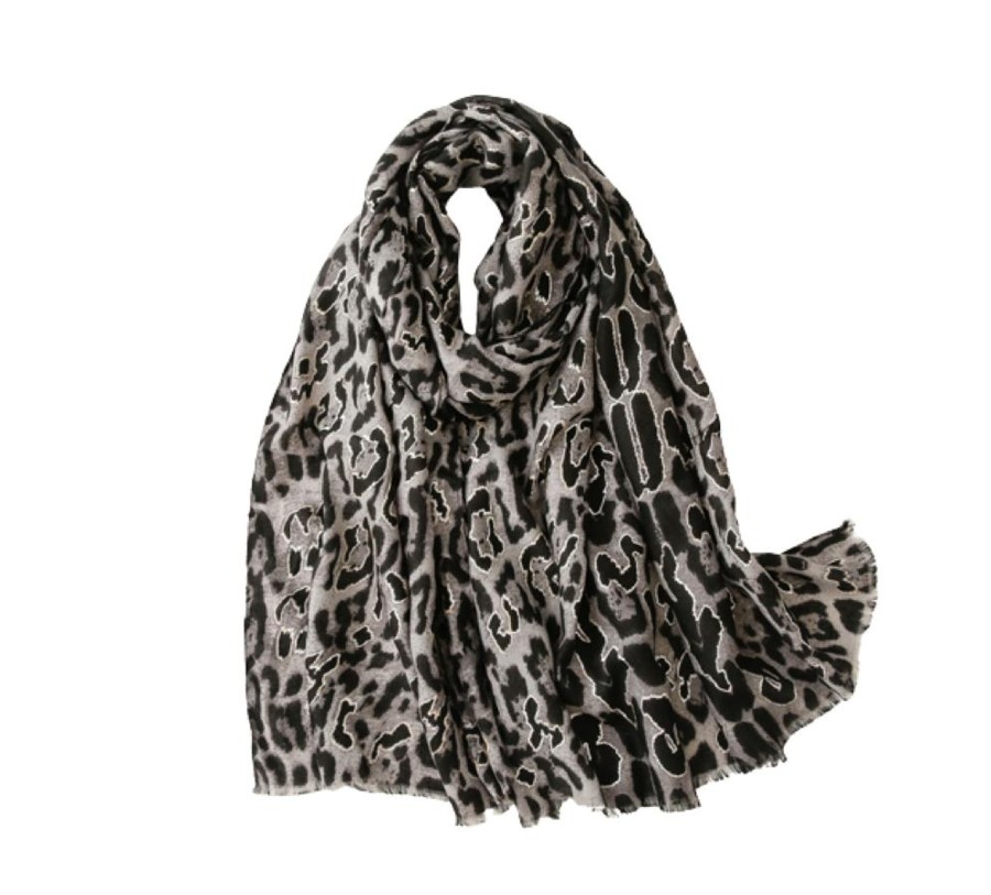 Accessories Penningtons | Black Cheetah Scarf With Fringe - Don'T Ask - Penningtons